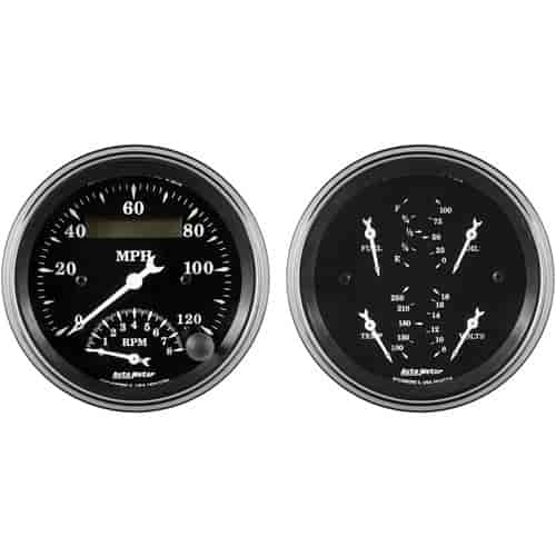 Old Tyme Black 2-Gauge Kit Includes: 3-3/8" Speedometer/Tachometer