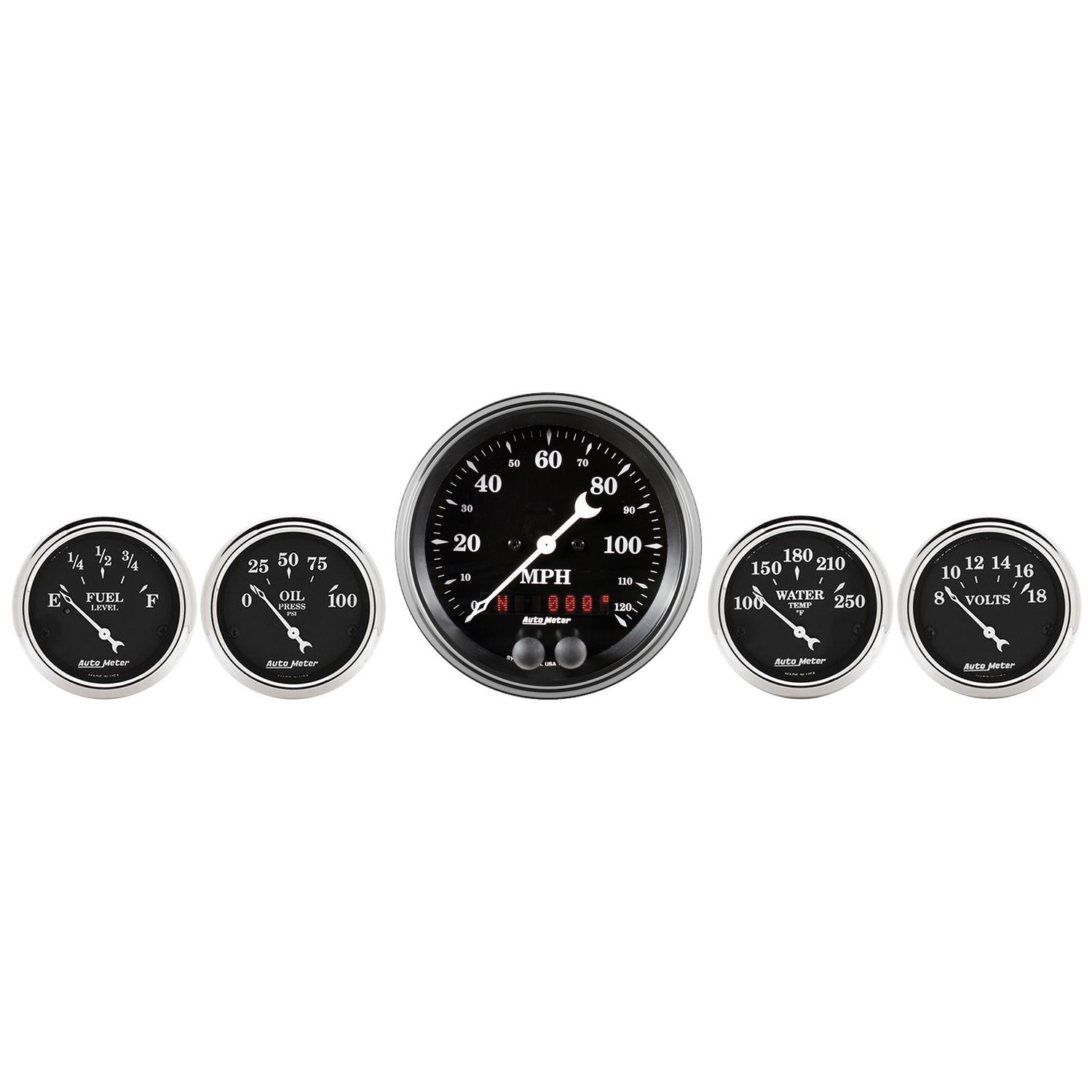 Old Tyme Black 5-Gauge Kit Includes: 3-3/8" Electrical GPS Speedometer (120 mph)
