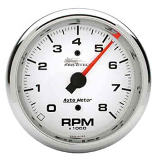 GAUGE TACH 3 3/4 8K RPM 2/4 CYLINDER WHITE PRO-CYCLE