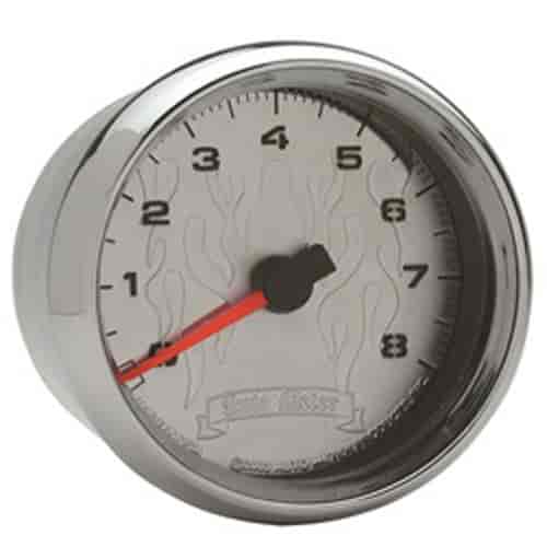 GAUGE TACH 2 5/8 8K RPM 2/4 CYLINDER CHROME FLAME PRO-CYCLE