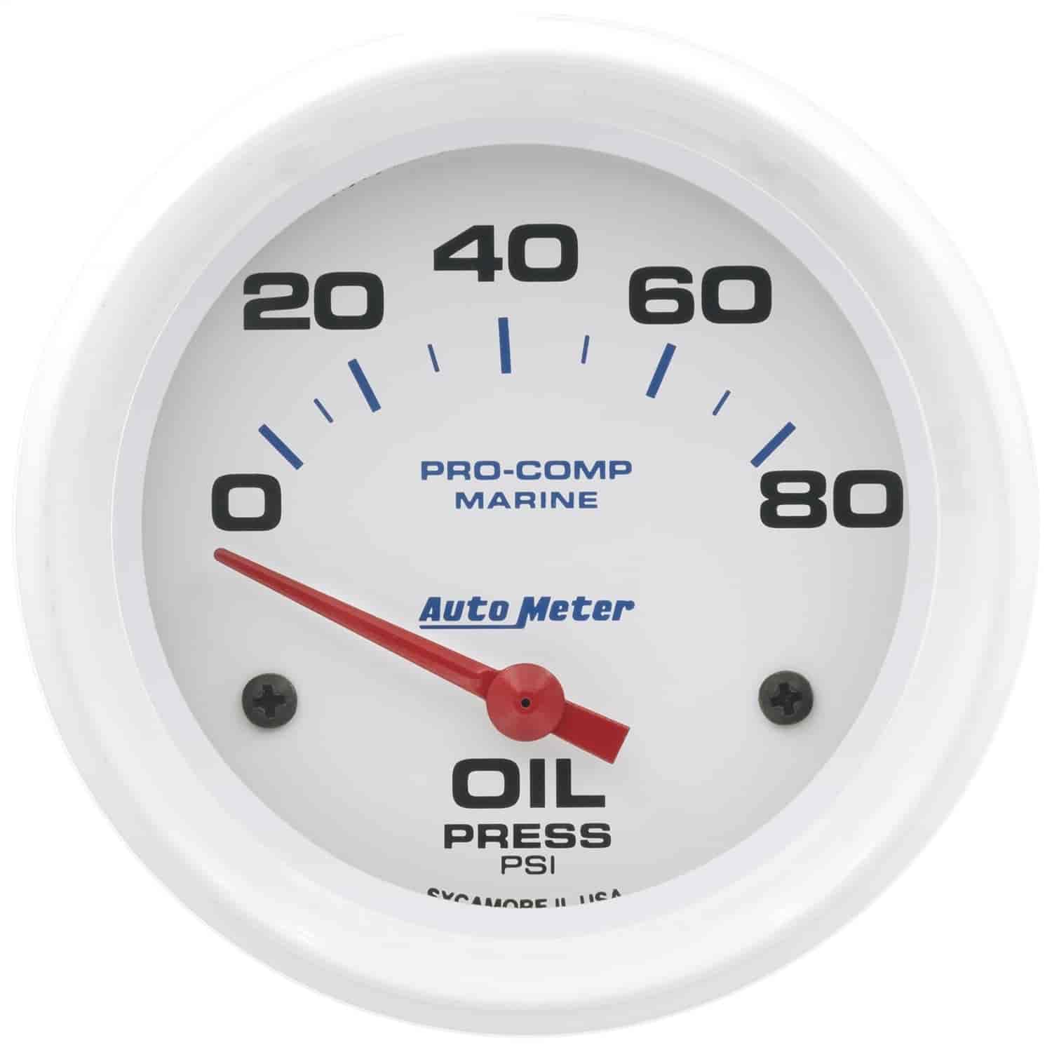 Pro-Comp White Phantom Marine Oil Pressure Gauge Diameter: 2-5/8"