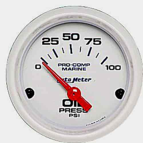 Pro-Comp White Phantom Marine Oil Pressure Gauge Diameter: 2-1/16"