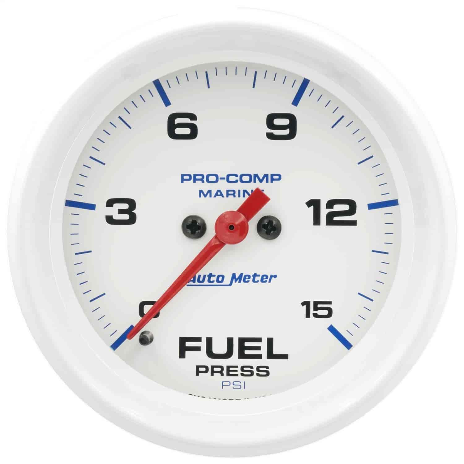 Pro-Comp White Phantom Marine Fuel Pressure Gauge Diameter: 2-5/8"