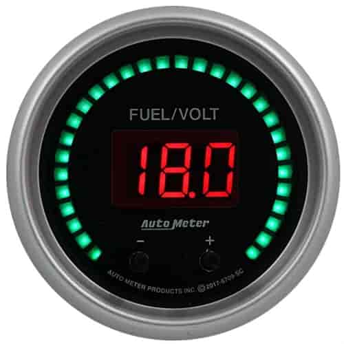 Sport-Comp Elite Digital Fuel Level/Voltmeter Gauge 2-1/16 in. - 2-Channel [0-280 ohms / 8-18 V]