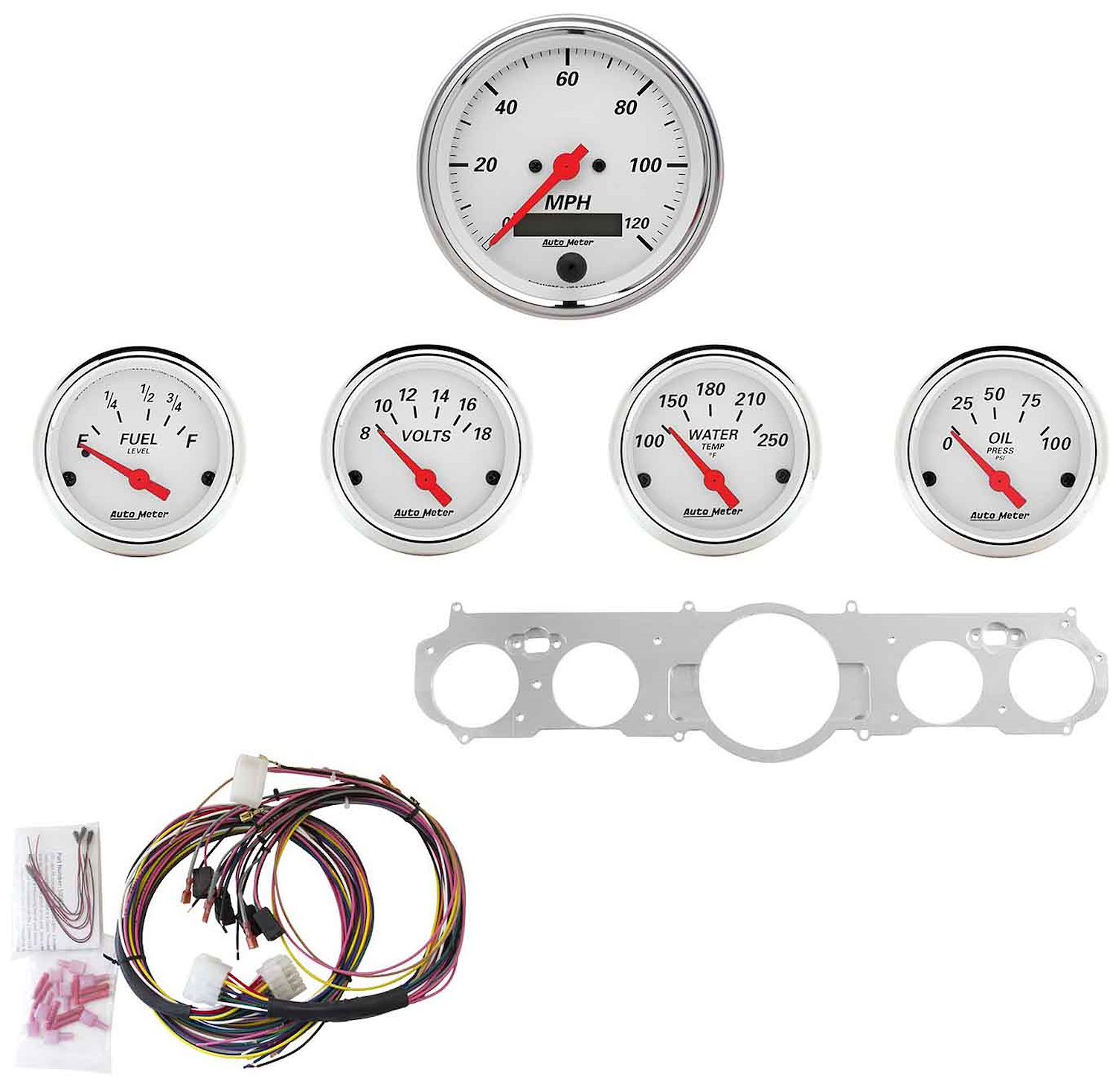 5-Gauge Direct-Fit Dash Kit 1965-1966 Ford Mustang - Arctic White Series - Polished Panel