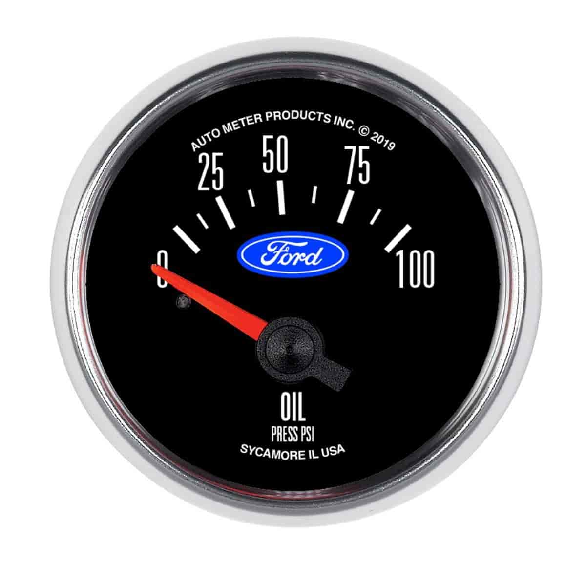 Officially-Licensed Ford Oil Pressure Gauge 2 1/16 in., 0-100 PSI, Electrical (Short Sweep)