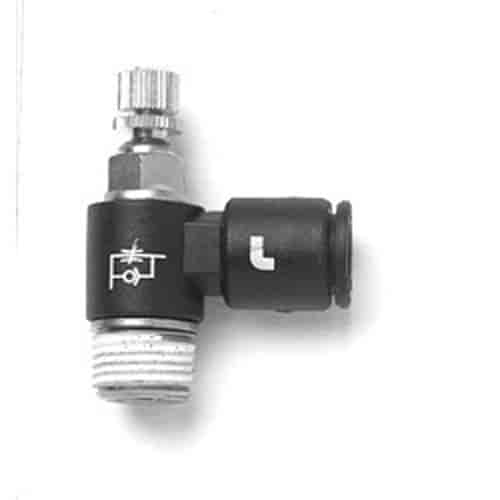 NEEDLE VALVE RT. ANGLE 1/4 OD QUICK DISCONNECT TO 1/8 NPT METER OUT NICKEL PL.BR.