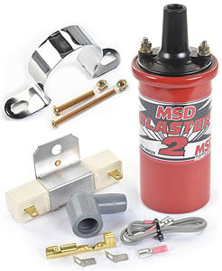 Red Blaster 2 Coil & Bracket Kit For Points, Electronic or MSD Ignitions Includes: