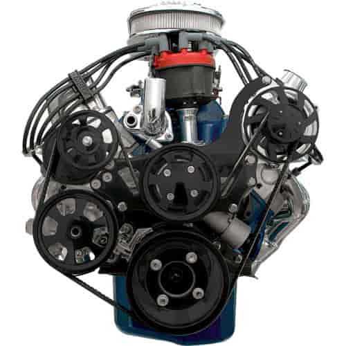 SB-Ford Tru Trac Serpentine Systems with Power Steering, without A/C Black Anodized Finish