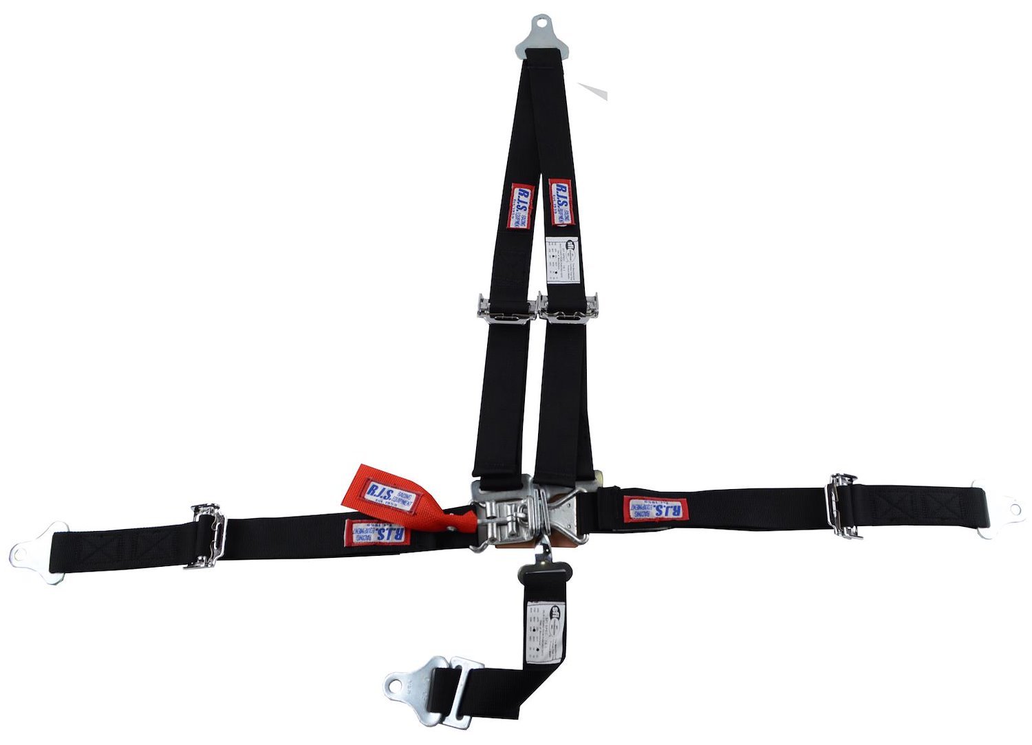 SFI 16.1 L&L HARNESS 2 PULL UP Lap Belt 2 Shoulder Harness Individual FLOOR Mount 2 DOUBLE Sub ALL WRAP ENDS w/STERNUM STRAP RED
