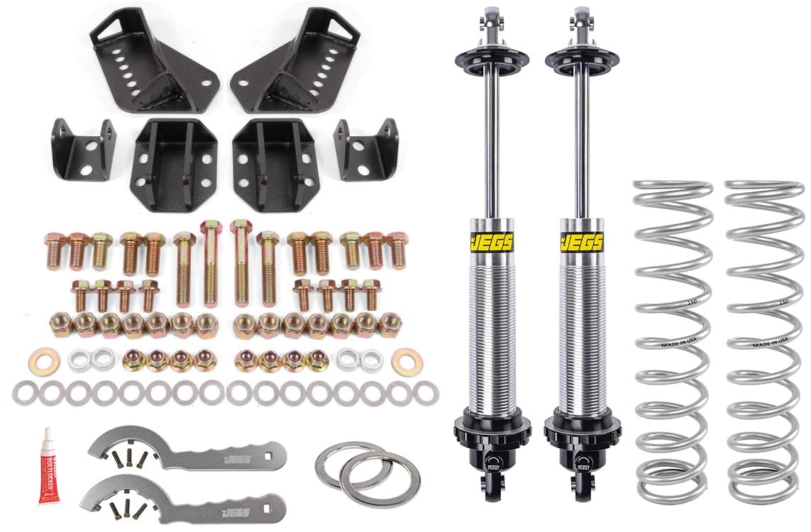 Rear Coil-Over Conversion Kit with Single-Adjustable Coil-Over Shocks, 1964-1972 GM A-Body - Black Hammertone Finish
