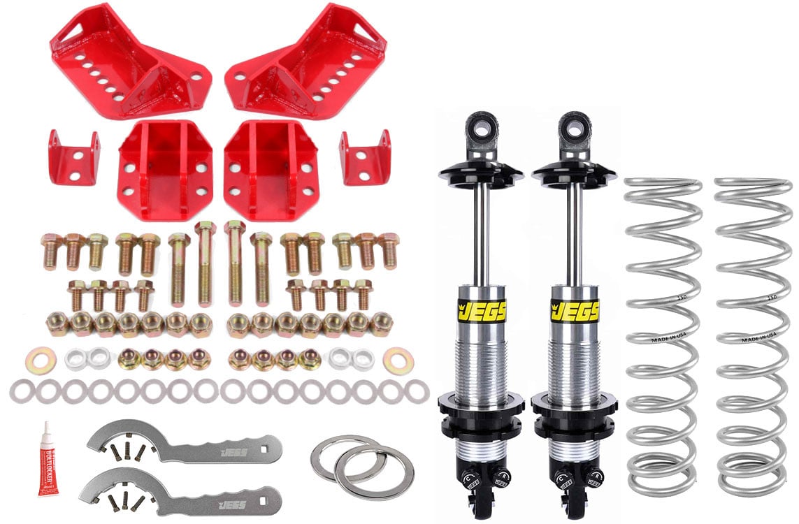 Rear Coil-Over Conversion Kit with Double-Adjustable Coil-Over Shocks, 1964-1972 GM A-Body - Red Powder-Coated Finish