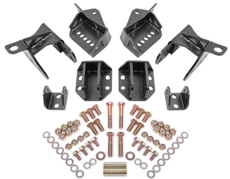 Rear Coil-Over Conversion Kit with Lower Control Arm Relocation Brackets 1964-1972 GM A-Body - Black Hammertone Finish