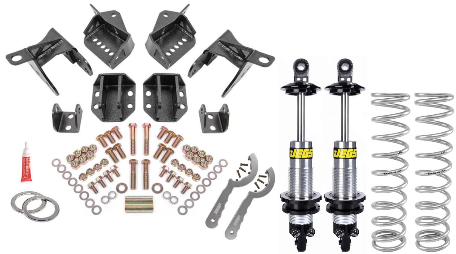 Rear Coil-Over Conversion Kit w/ Lower Control Arm Brackets, Double-Adjustable Shocks, 1964-72 GM A-Body - Black Hammertone