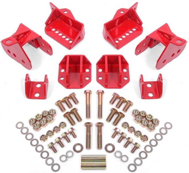 Rear Coil-Over Conversion Kit with Lower Control Arm Relocation Brackets 1964-1972 GM A-Body - Red Powder-Coated Finish