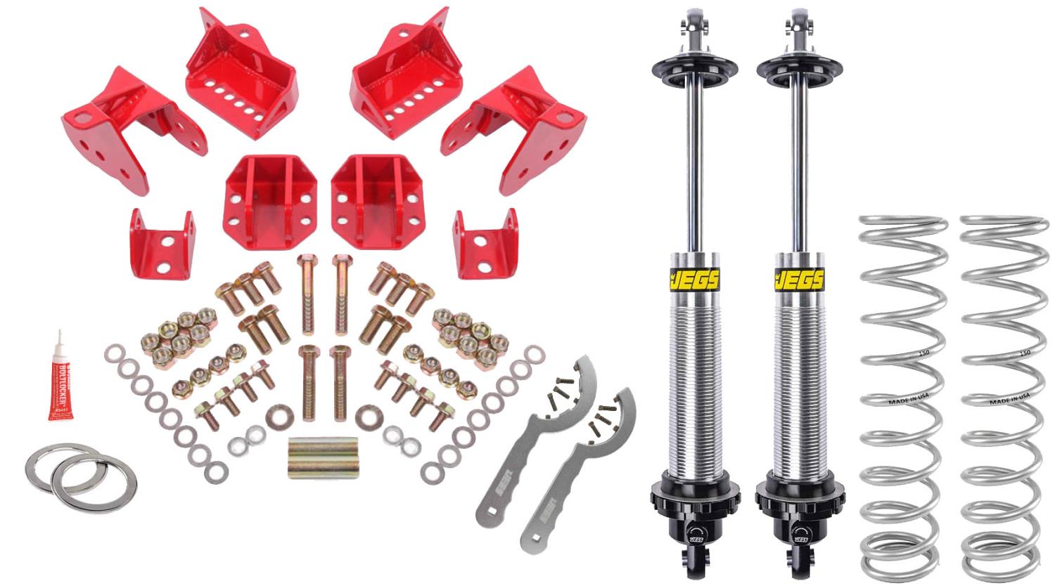 Rear Coil-Over Conversion Kit w/ Lower Control Arm Brackets, Single-Adjustable Shocks, 1964-72 GM A-Body - Red Powder-Coated