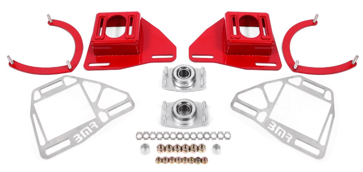 Caster Camber Plates with Lockout Plates for 1982-1992 Chevy Camaro, Pontiac Firebird [Red]