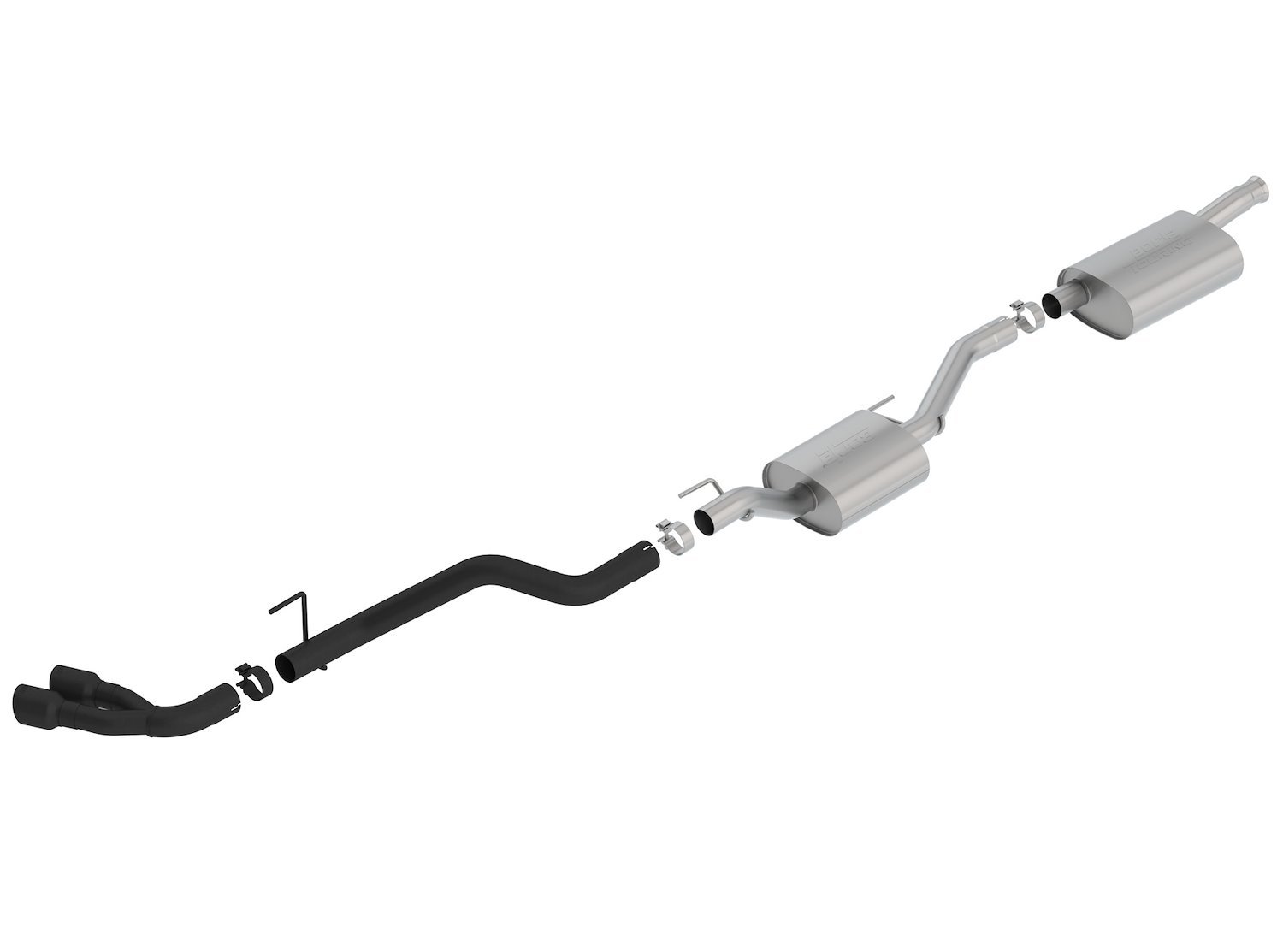Cat-Back Exhaust System Jeep Gladiator JT 3.6L V6 4WD Crew Cab - "Touring" Muffler - Dual Tip (Black Finish)