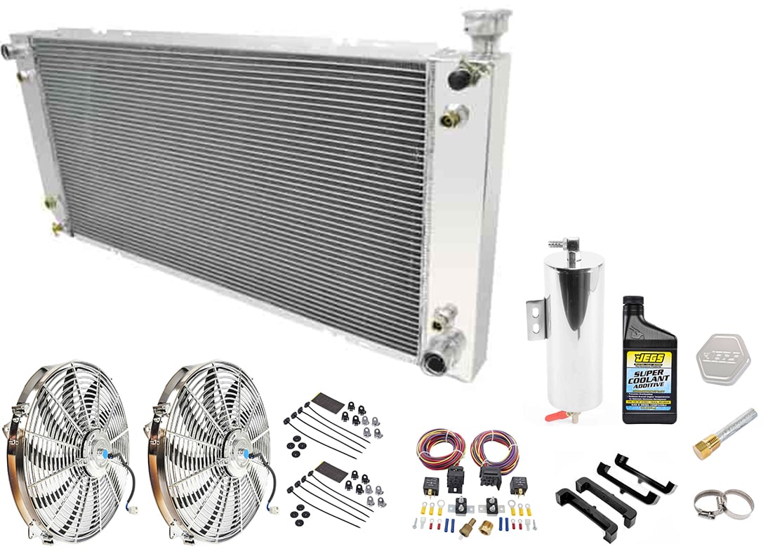 All-Aluminum Radiator System Kit 1994-1995 GM C/K Pickup Truck, 1995-2000 Chevy Tahoe [Chrome Electric Fans]