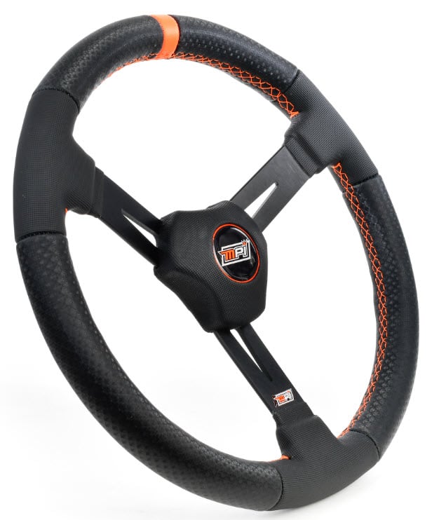 D-Model MPI-DM2-15-XL Dirt Racing 15 in. Aluminum Steering Wheel w/2.25 in. Dish [Black w/Orange Marker, Stitching]