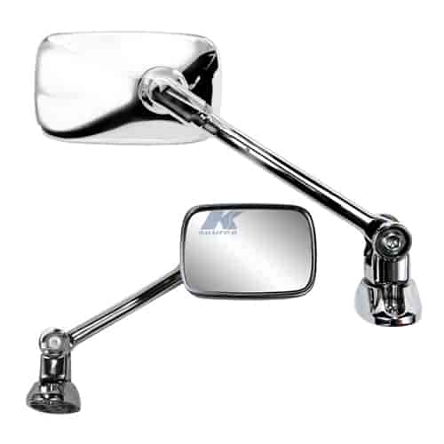 Chrome universal long stem fairing mount mini rectangle mirror