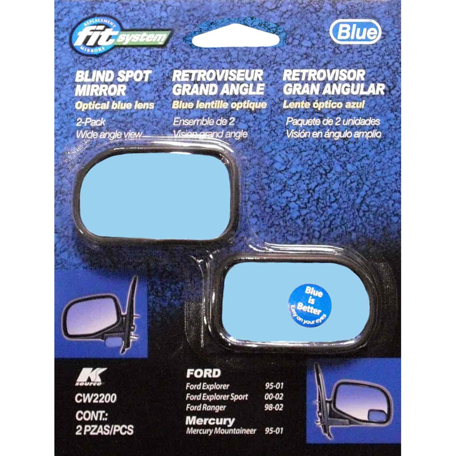 Custom Fit Spot Mirror Ford 95 - 02 2 Pack Optical Blue Lens Optical Blue Lens to Reduce Glare Custo