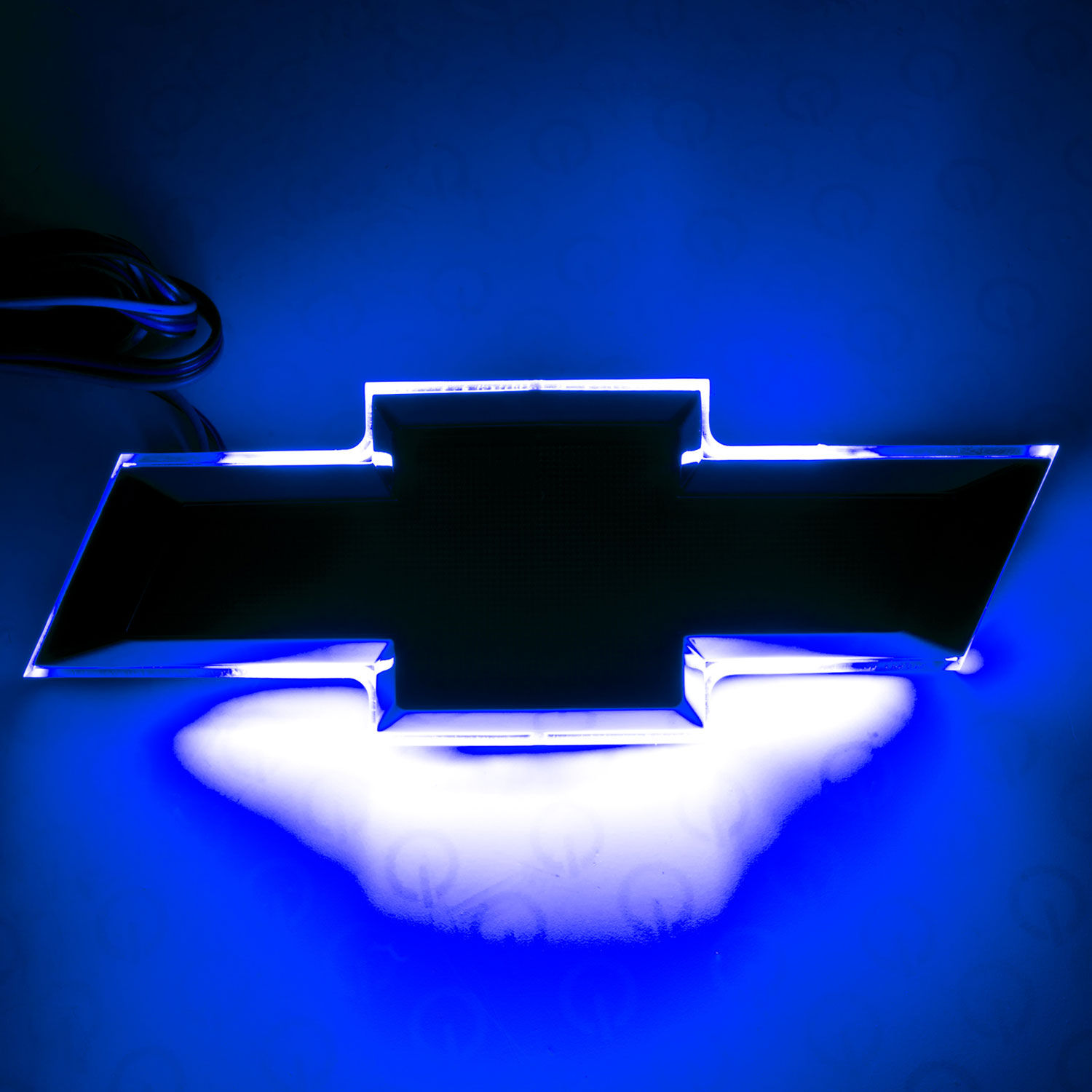 Illuminated Emblem Rear Chevy Bowtie for 2010-2013 Chevy Camaro Flat Black Center - Dual Intensity - Blue