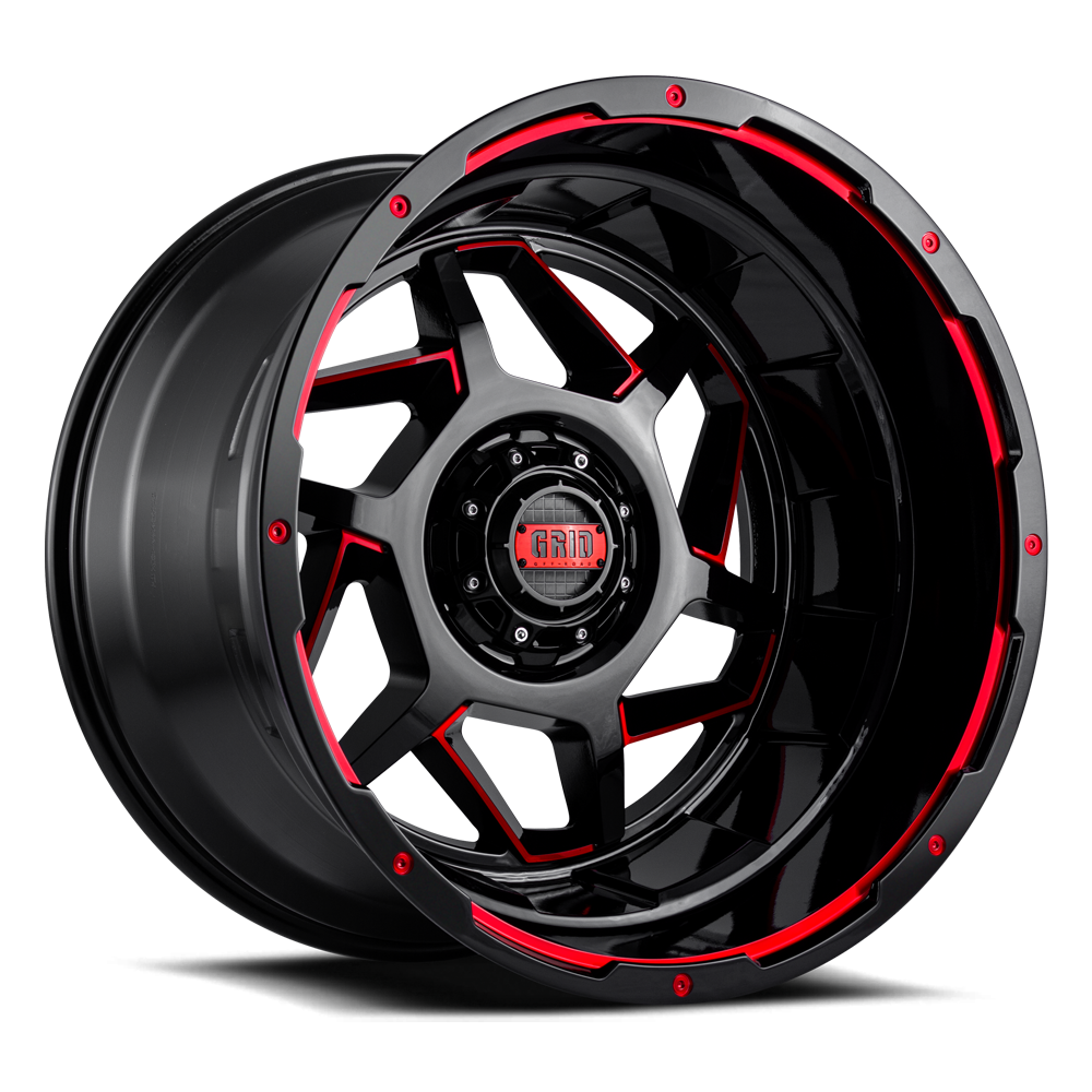 GD14-Series Wheel, Size: 22 x 12 in., Bolt Pattern: 5 x 127/139.70 mm, Offset: -44 mm [Gloss Black/Red]