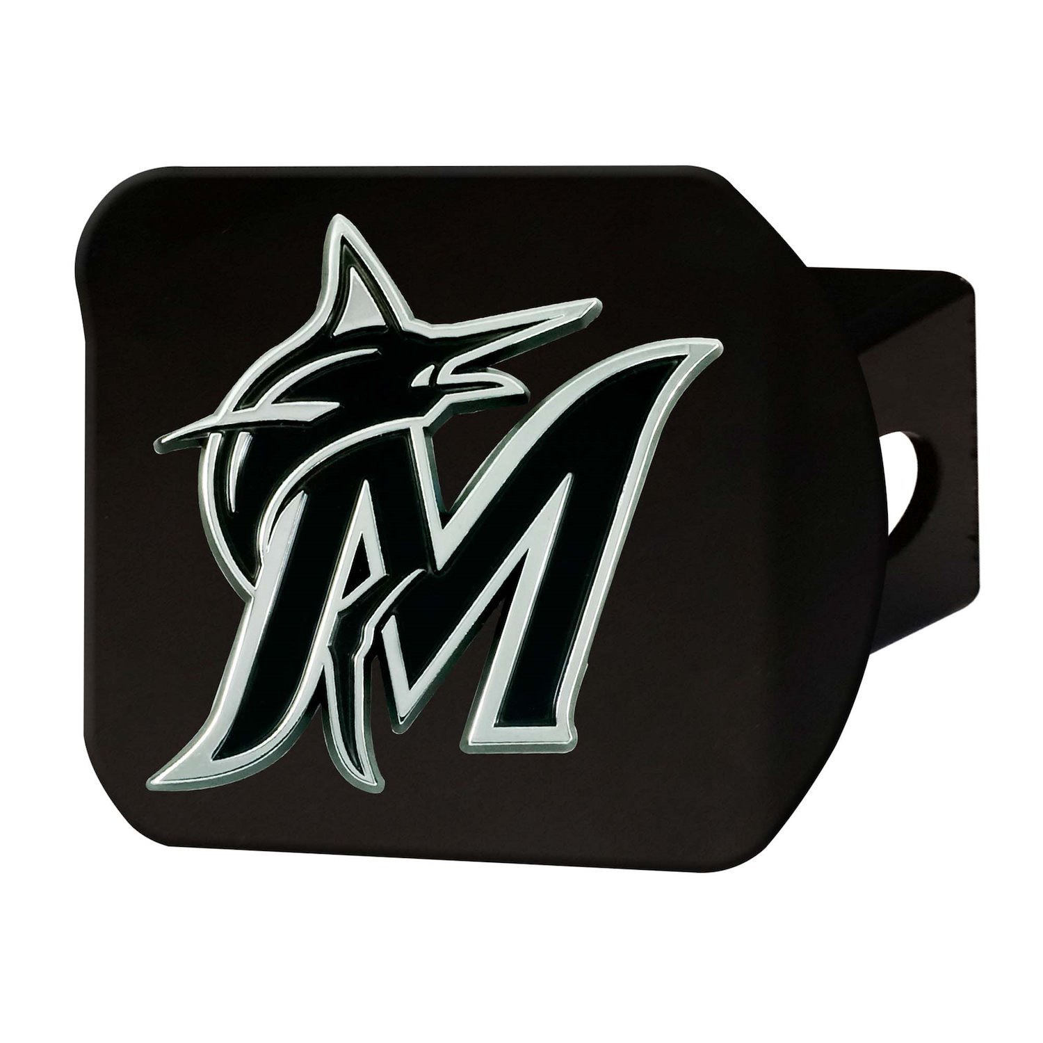 26624 Black-Metal Hitch Cover w/ Chrome-Metal 3D Emblem, Miami Marlins [Black]