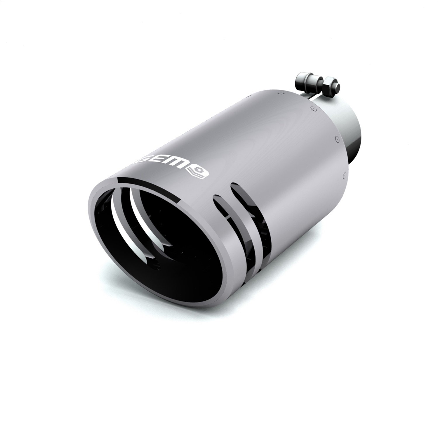 GEM Billet Exhaust Tip, 2.75 in. Inlet/5 in. Outlet x 12 in. Length, Aluminum/304 Stainless Steel, SILENCER Cut [Chrome Finish]