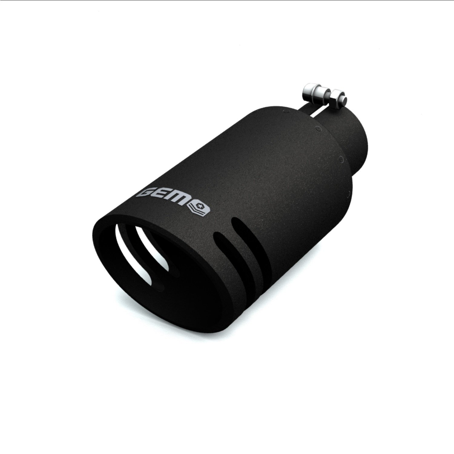 GEM Billet Exhaust Tip, 2.5 in. Inlet/5 in. Outlet x 12 in. Length, Aluminum/304 Stainless Steel, SILENCER Cut [Black Finish]