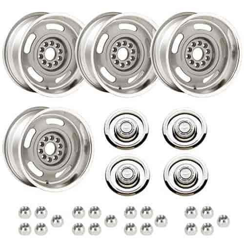 CRWTSF1 Corvette Rally Staggered Wheel Kit [Size: 17" x 8"/9"] Finish: Silver Powder Coated w/Machined Lip