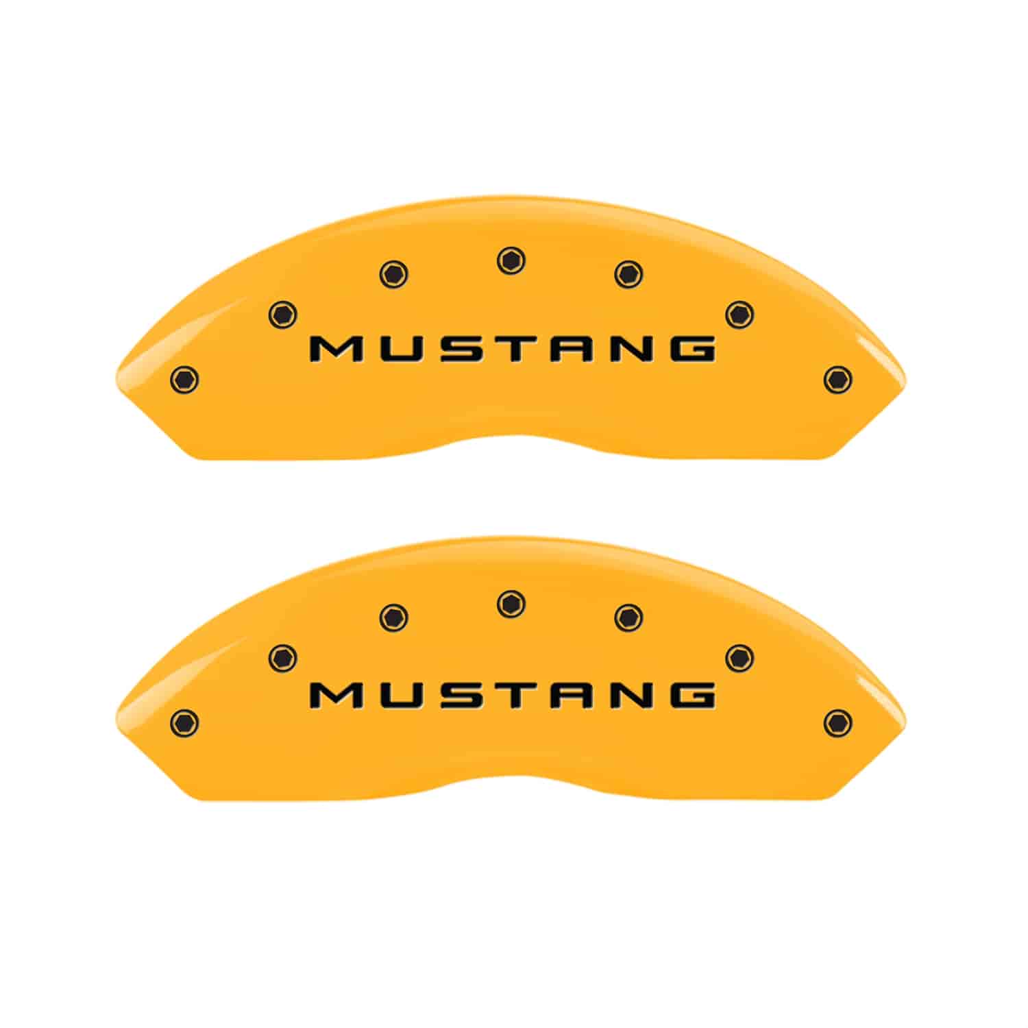 Set of 4 caliper covers Engraved Front Mustang - Engraved Rear Bar & Pony Yellow powder coat finish black characters
