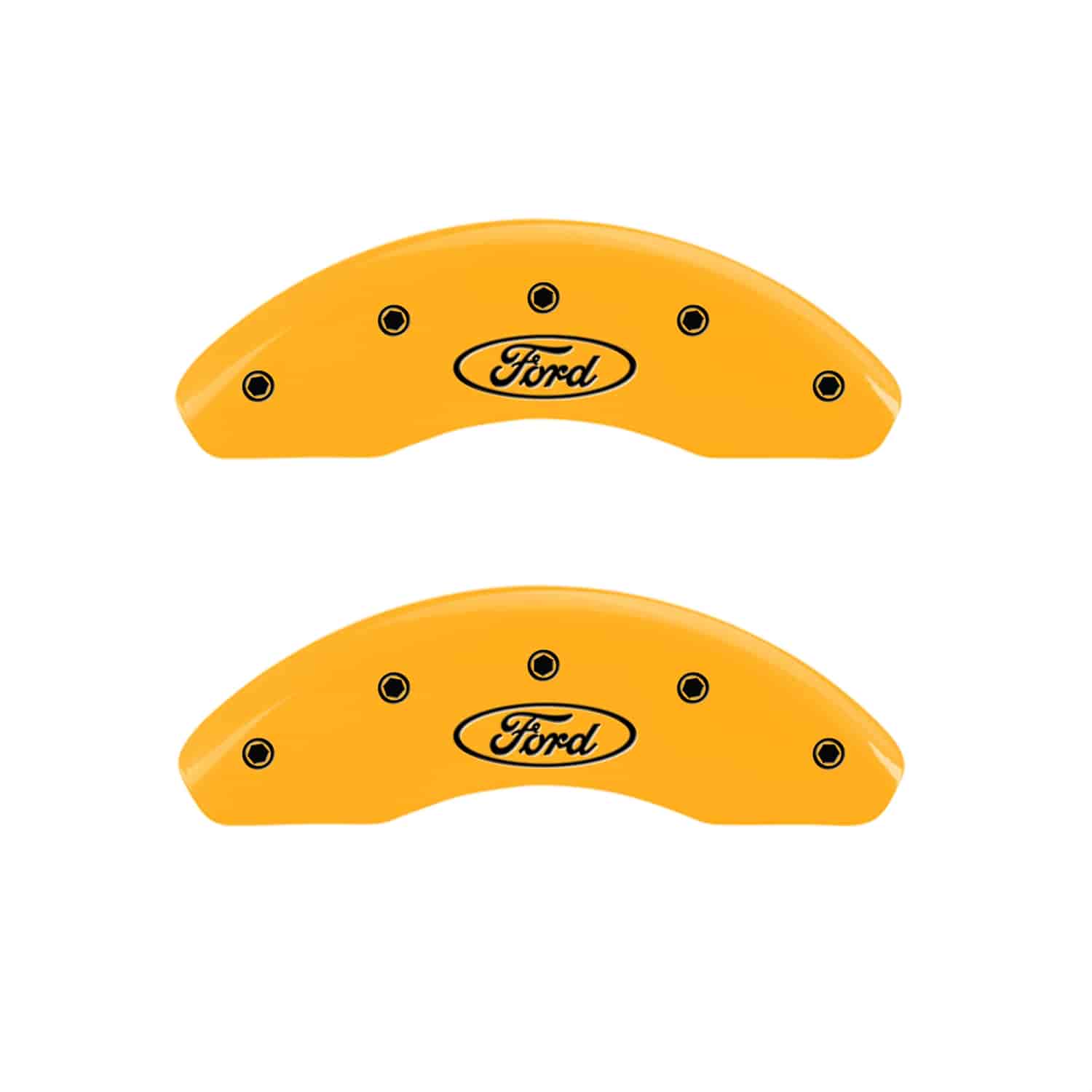 Set of 4 caliper covers Engraved Front and Rear Oval logo/Ford Yellow powder coat finish black characters