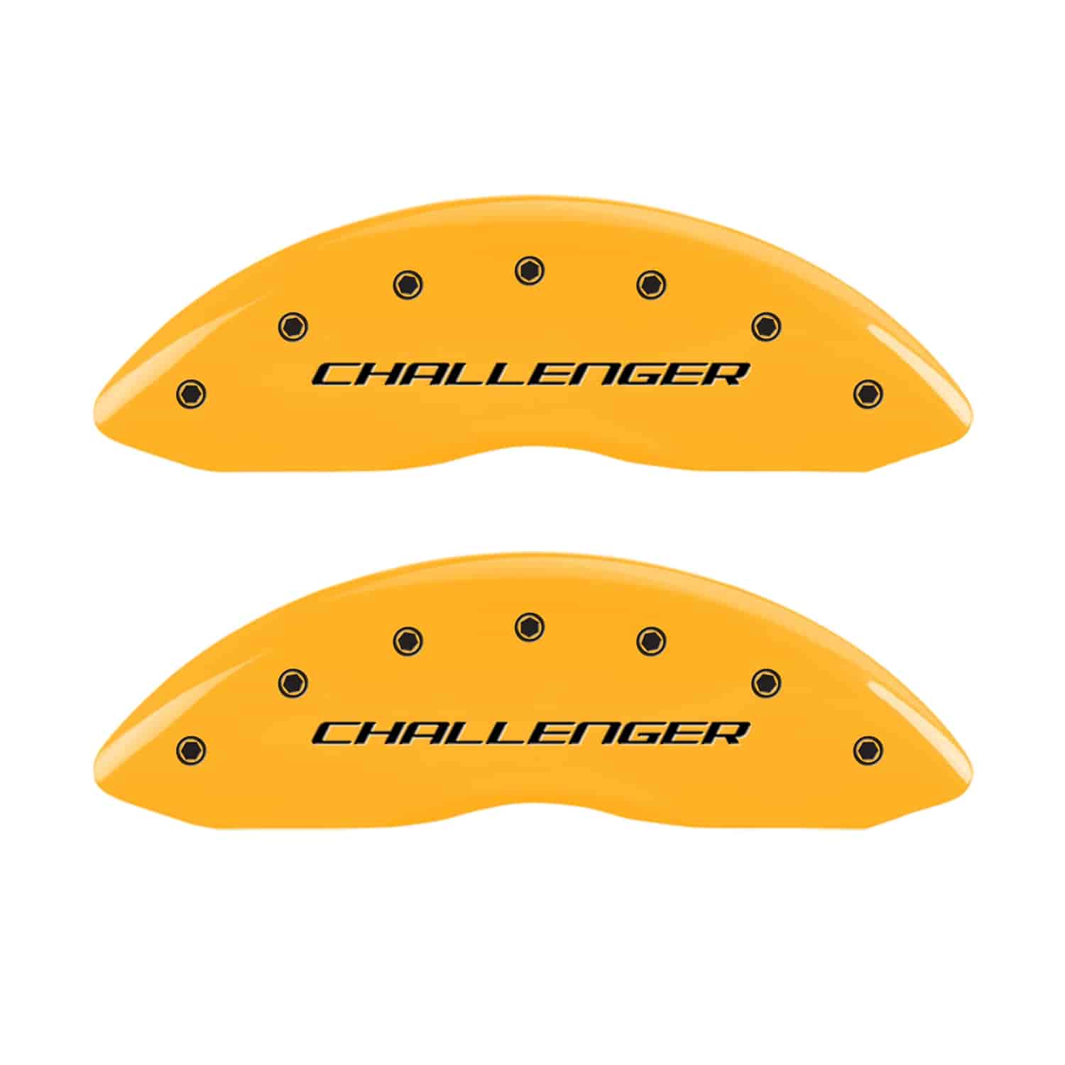 Set of 4 caliper covers Engraved Front and Rear Block/Challenger Yellow powder coat finish black characters