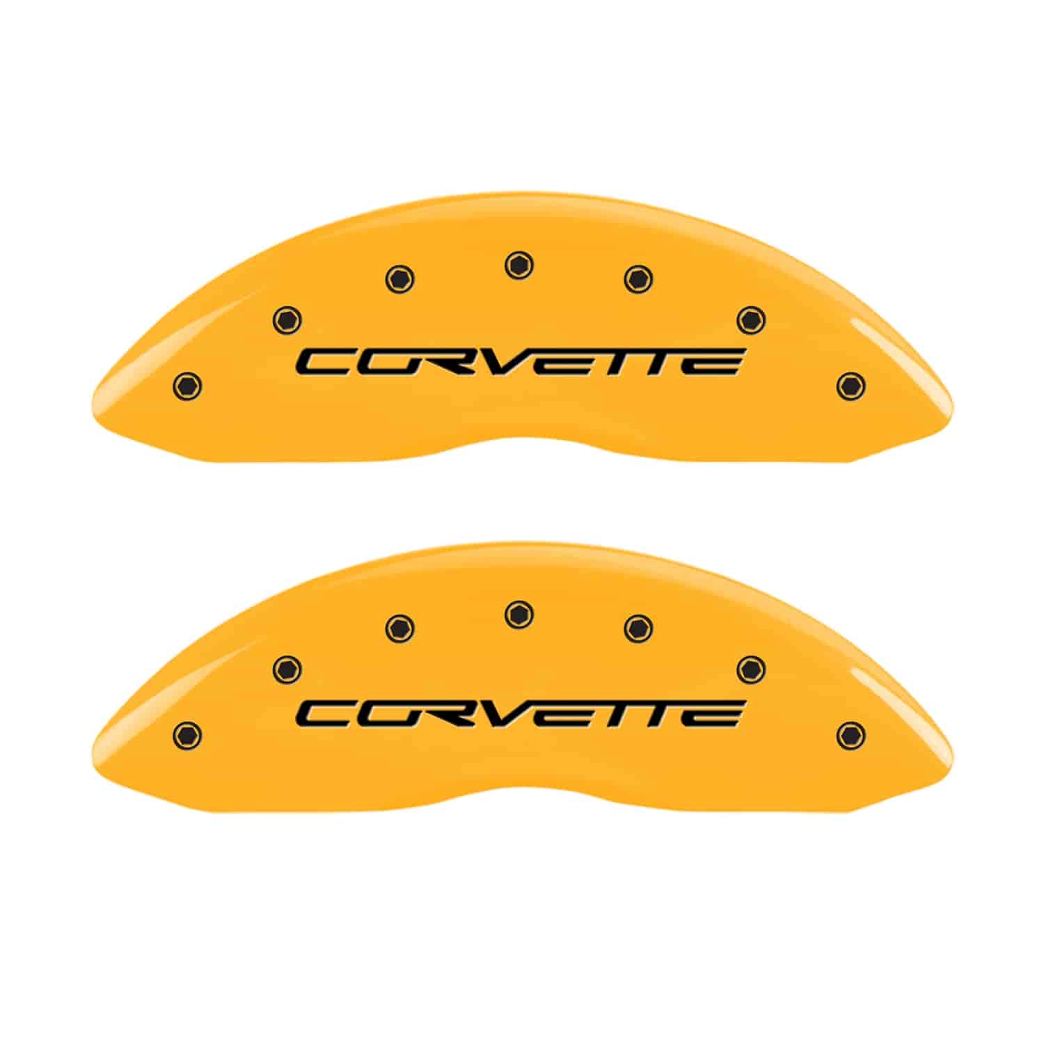 Set of 4 caliper covers Engraved Front and Rear C6/Corvette Yellow powder coat finish black characters