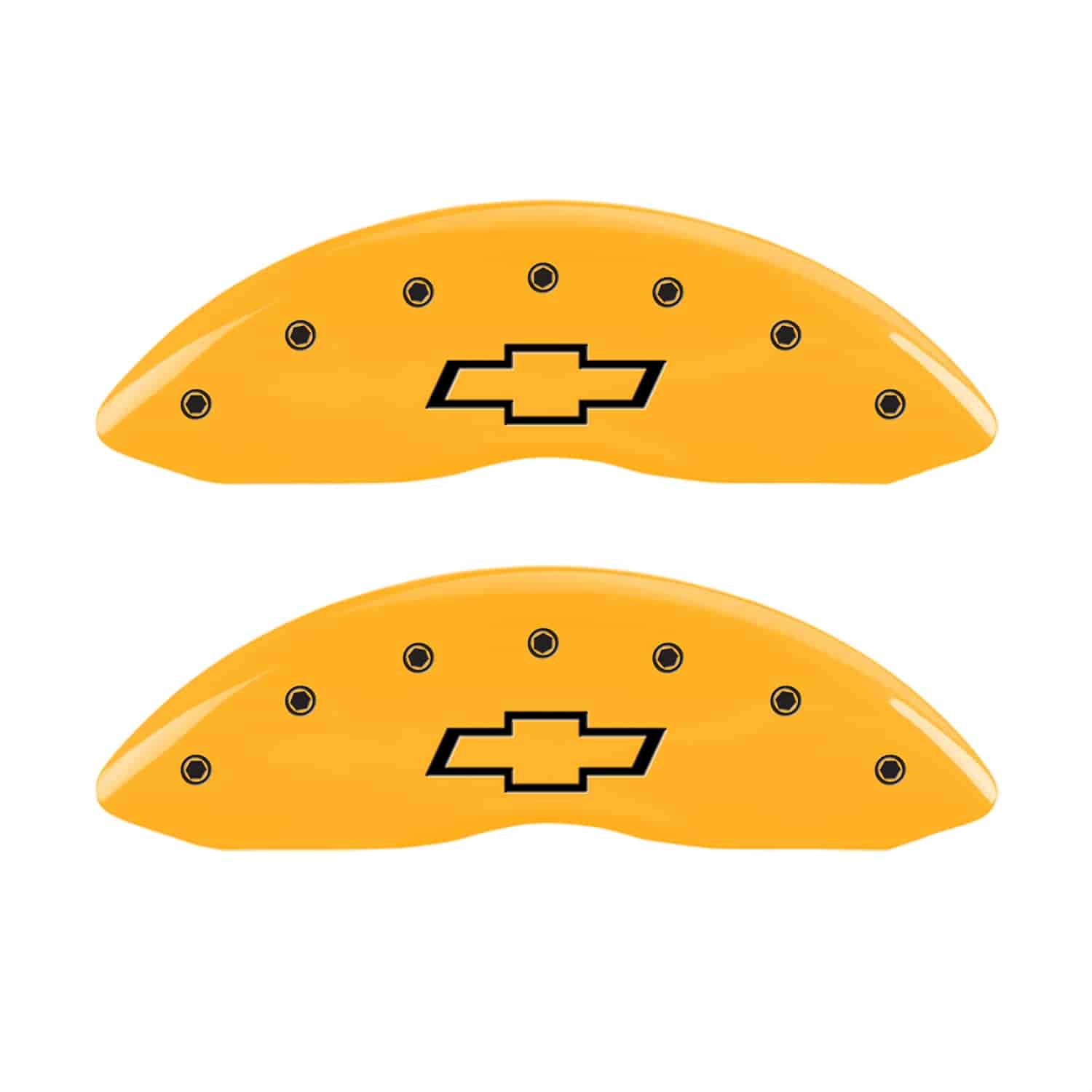 Set of 4 caliper covers Engraved Front and Rear Bowtie Yellow powder coat finish black characters