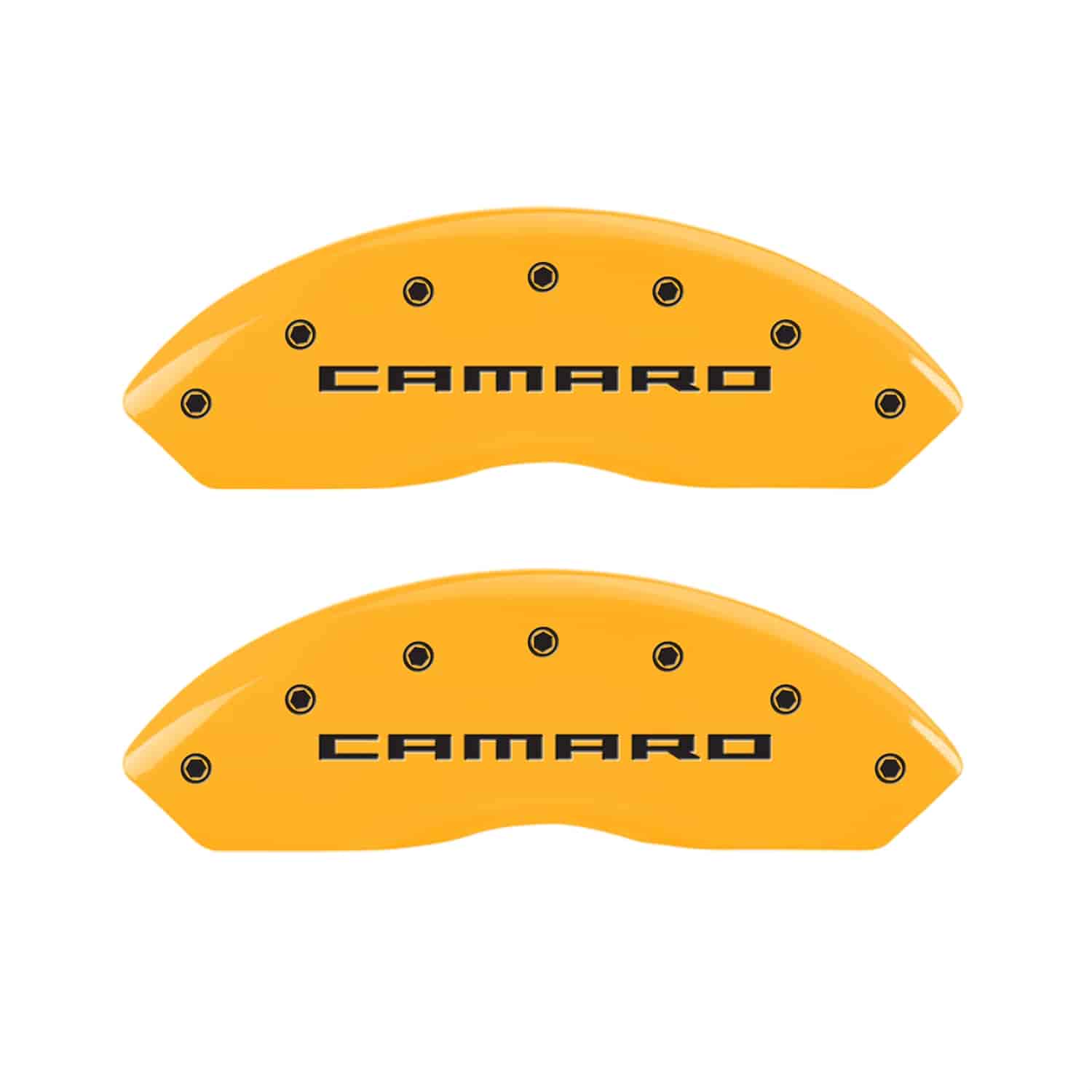 Set of 4 caliper covers Engraved Front and Rear Gen 5/Camaro Yellow powder coat finish black characters