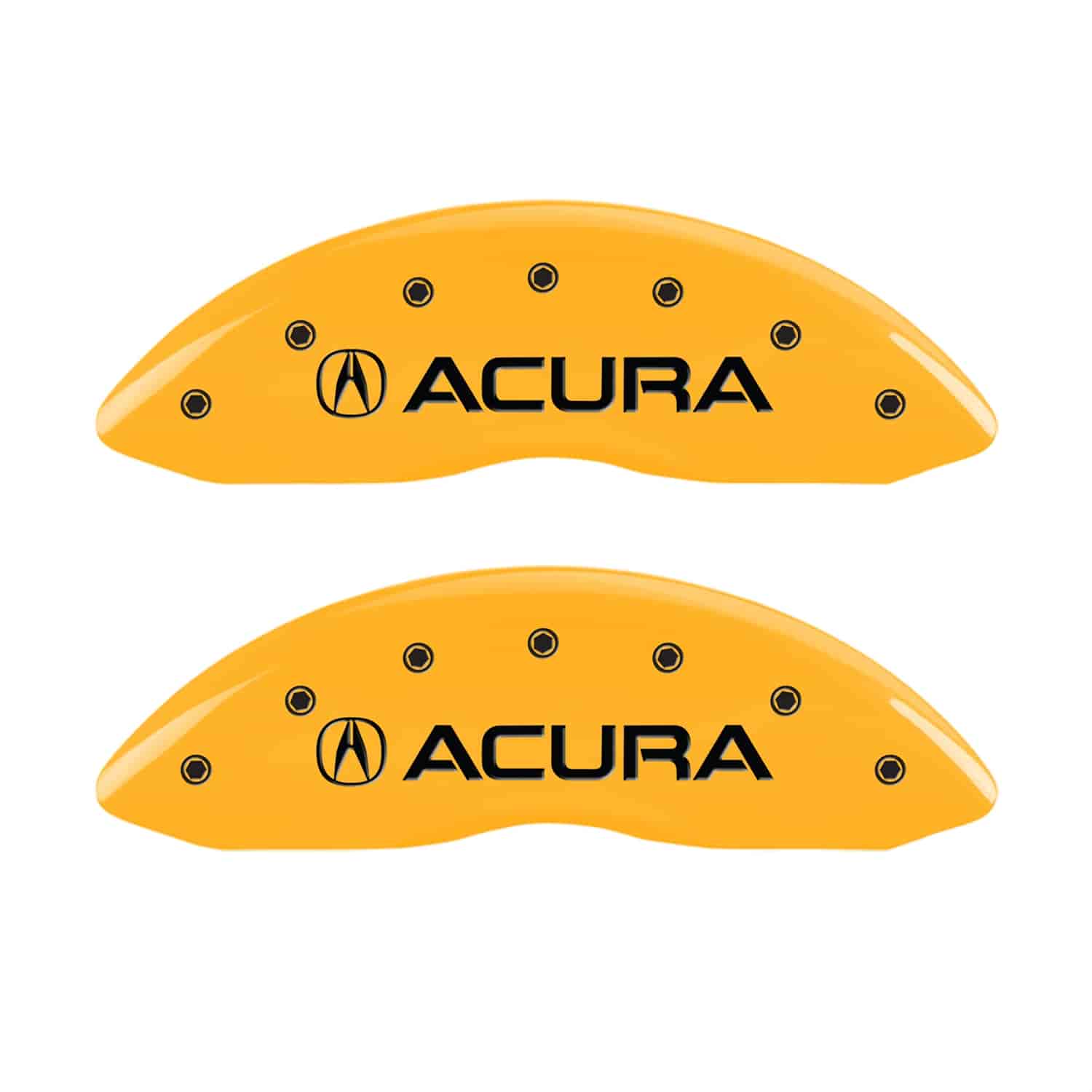 Set of 4 caliper covers Engraved Front Acura - Engraved Rear MDX Yellow powder coat finish black characters