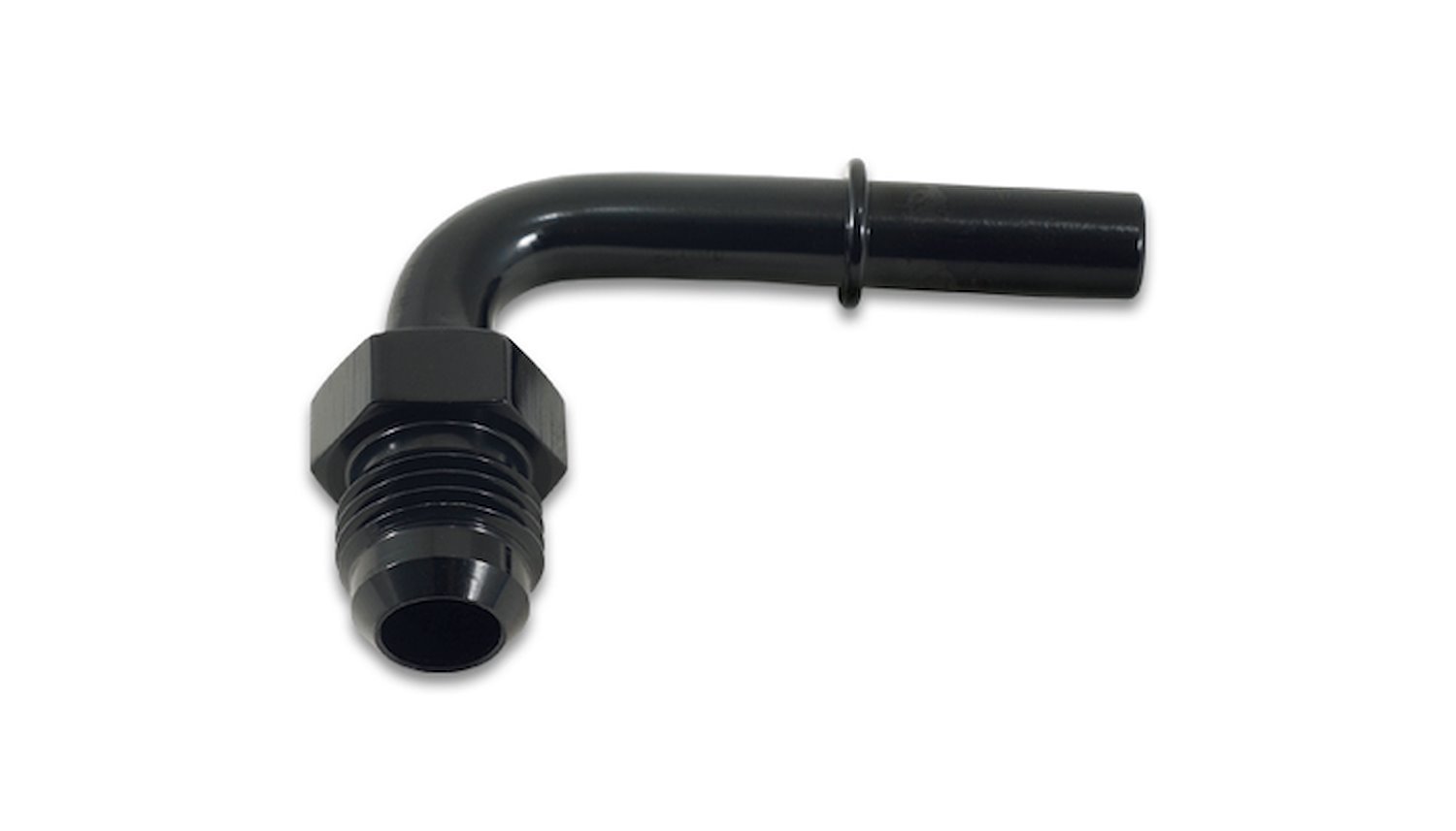 AN Flare 90-Degree Push-On EFI Adapter fitting, -8 AN to 3/8 in. Barb [Black]