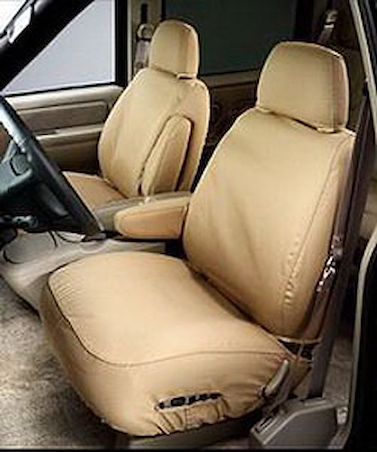 SeatSaver Custom Seat Cover Polycotton Taupe w/High Back Bucket Seat w/Non-Adjustable Headrest w/o Seat Console w/Armrest
