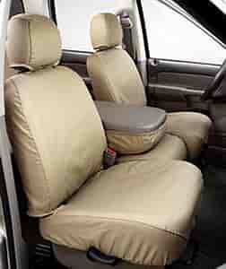 SeatSaver Custom Seat Cover Polycotton Wet Sand w/40/20/40 High Back Bench Seat w/Shoulder Belt In Seat Back