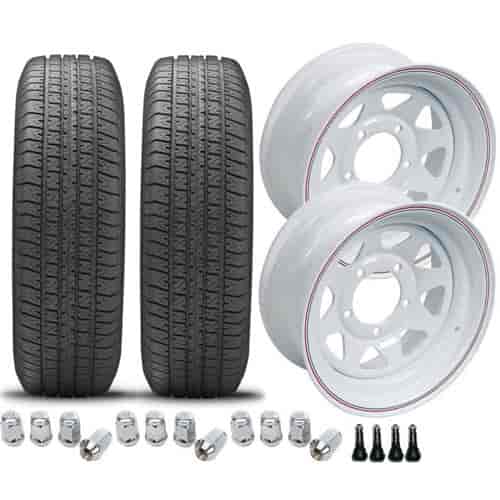 Trailer Tire and Wheel Kit Includes: (2) ST205/75R15C Trailer Tires
