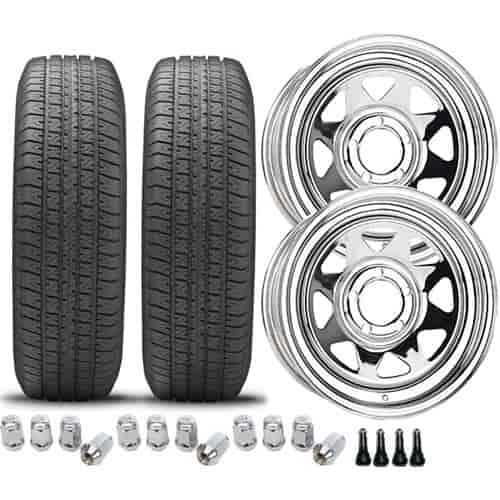 Trailer Tire and Wheel Kit Includes: (2) ST205/75R15C Trailer Tires