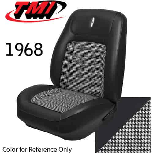 43-80908-2295-9440 BLACK W/ BLACK/WHITE HOUNDSTOOTH - CAMARO 1968 FRONT ONLY SPORT BUCKET SEAT UPHOLSTERY DELUXE HOUNDSTOOTH