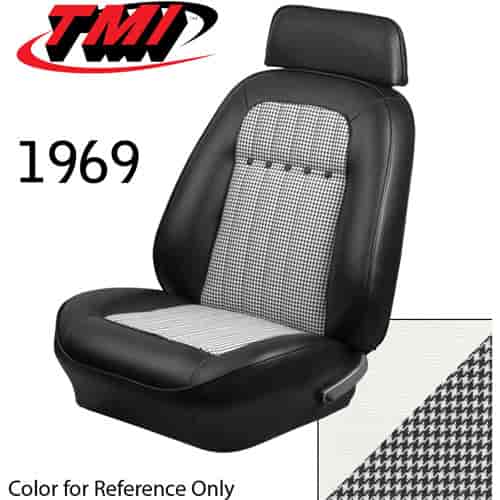 43-80909-2305-9440 IVORY W/ BLK/WHT HOUNDSTOOTH - CAMARO 1969 FRONT ONLY SPORT BUCKET SEAT UPHOLSTERY DELUXE HOUNDSTOOTH