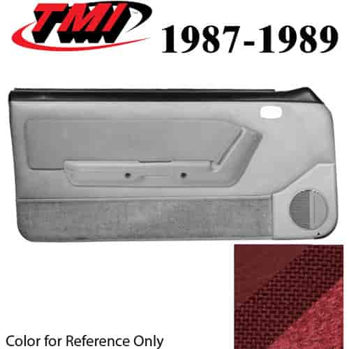 10-73217-6244-79-815 SCARLET RED - 1987-89 MUSTANG COUPE & HATCHBACK DOOR PANELS MANUAL WINDOWS WITH TWEED INSERTS