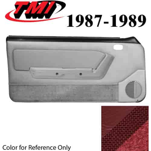 10-74217-6244-79-815 SCARLET RED - 1987-89 MUSTANG CONVERTIBLE DOOR PANELS MANUAL WINDOWS WITH TWEED INSERTS