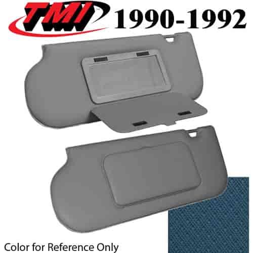 21-73006-1565 CRYSTAL BLUE 1990-92 - 1985-93 SUNROOF/T-TOP MUSTANG SUNVISORS STD VINYL W/MIRRORS