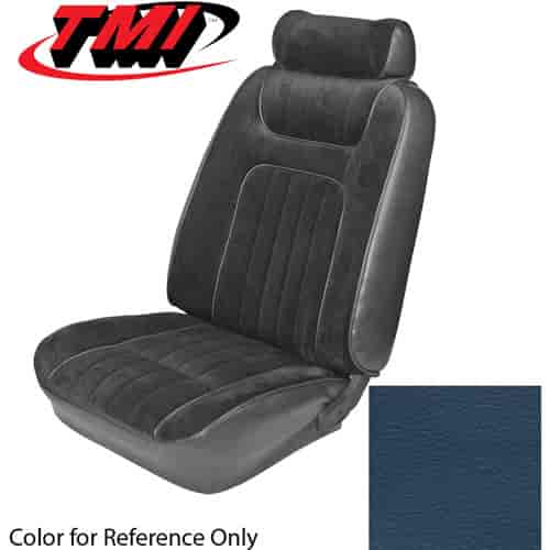 43-73729-968-968 BLUE 1979-80 SB - 1979-80 MUSTANG GHIA COUPE STANDARD LOW BACK BUCKET SMOOTH VINYL W/ TEXTURED VINYL INSERTS